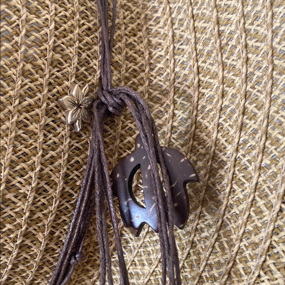 Brown Pendant Necklace with Floral Charm